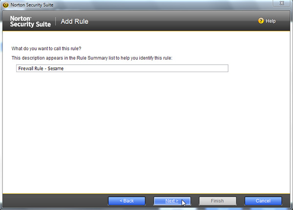 Screen 7 of 'Add Rule' wizard in Norton Security Suite